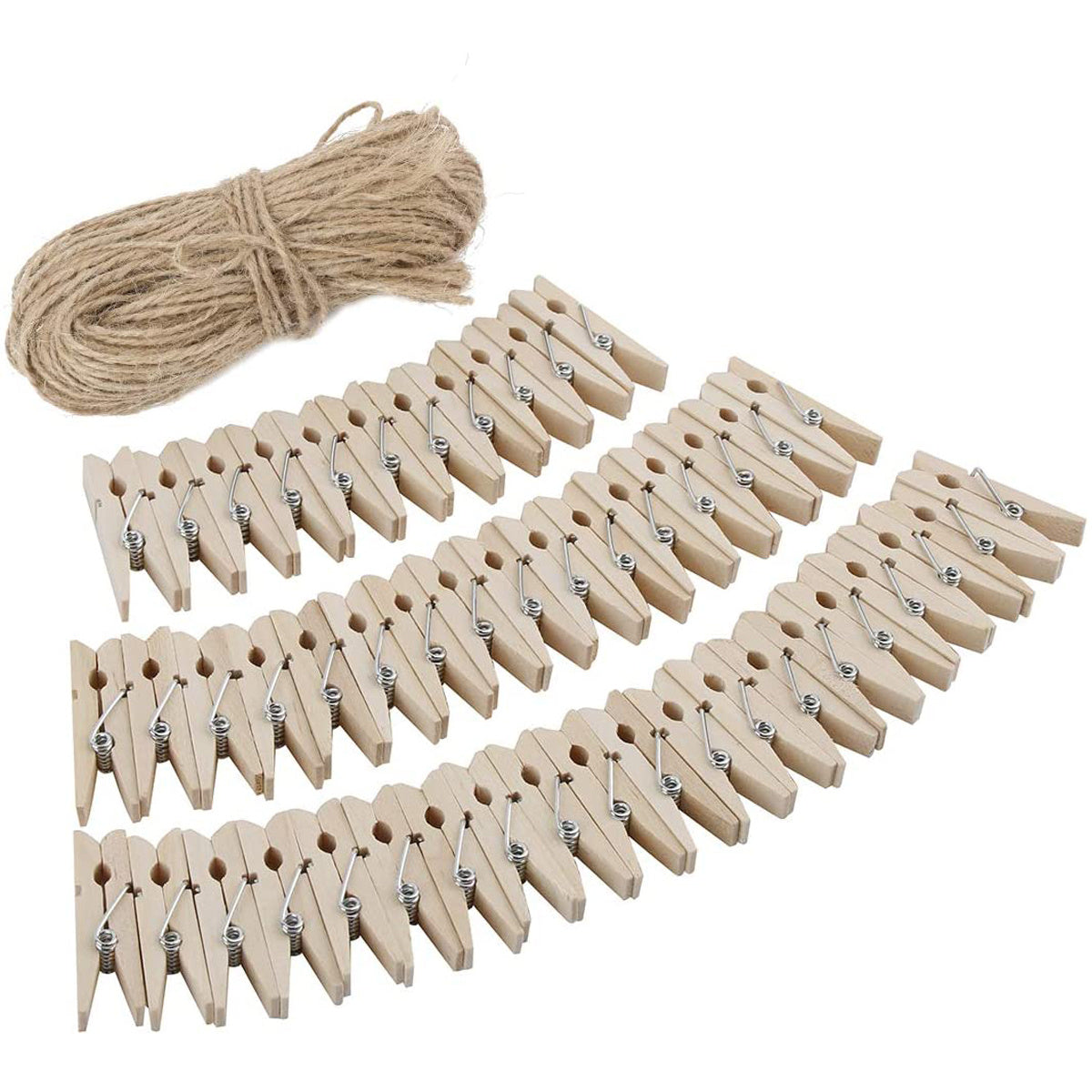 50 decorative photo clips with 5m of hemp rope.