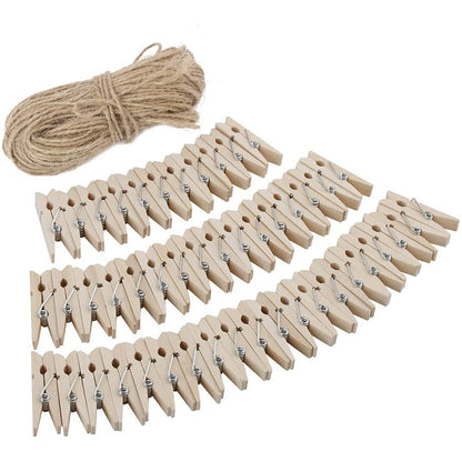 50 decorative photo clips with 5m of hemp rope.