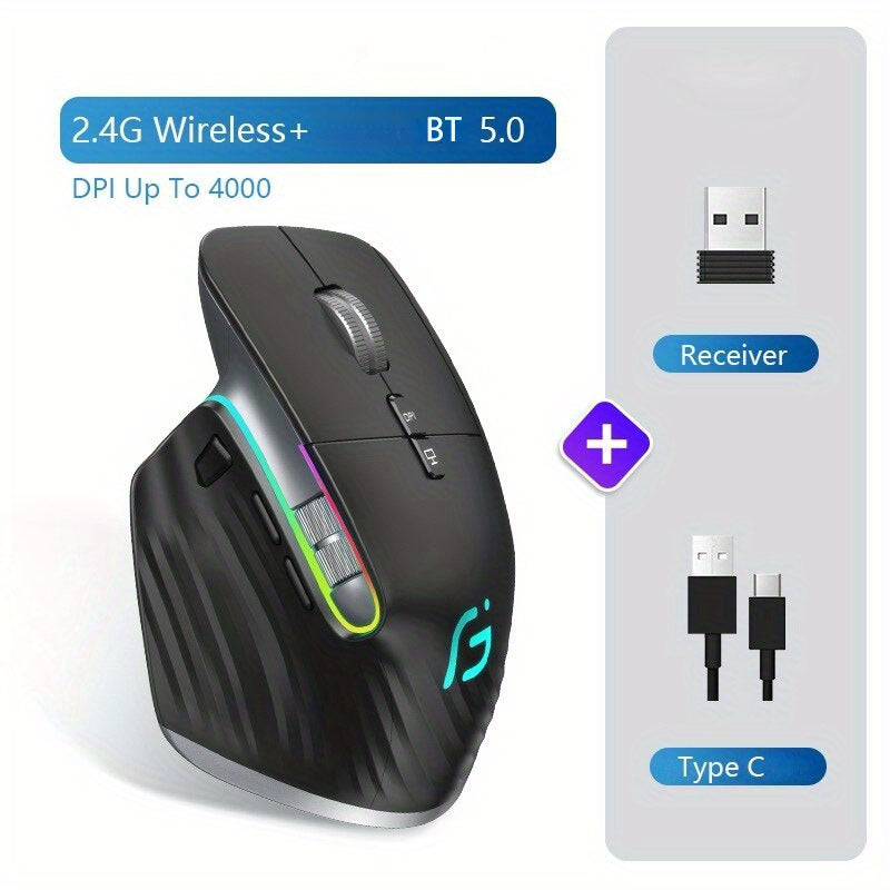 JOMAA 2.4Ghz Wireless Gaming Mouse with Silent Backlight RGB, Type-C Rechargeable for PC, Desktop, Notebook