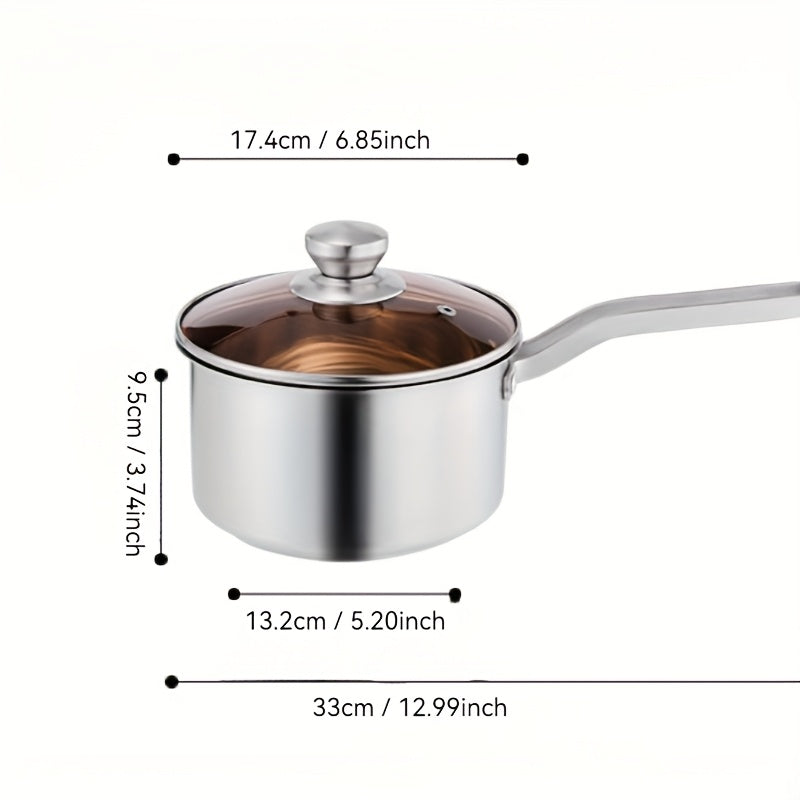 Set of 3 Stainless Steel Cookware Pieces - Includes Milk, Hot, and Soup Pots with Heat-Resistant Bottoms, Ideal for Use on Gas and Induction Stoves