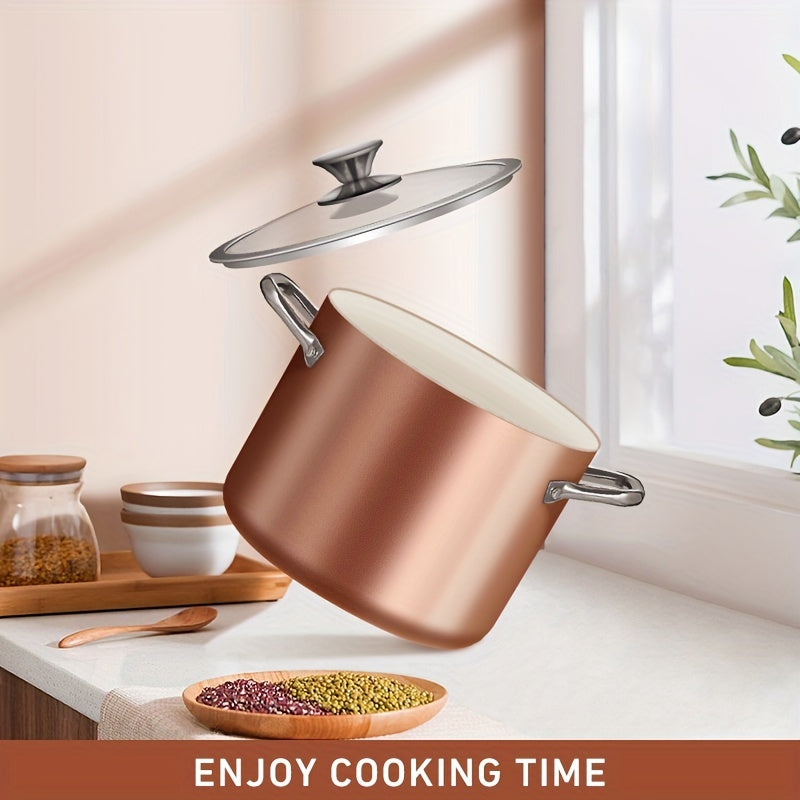 One piece of Nonstick Stock Pot, 7 Quart Soup Pasta Pot with Lid measuring 22.0cmx7.08, ideal for cooking stew, sauce, and reheating food. This versatile pot is oven safe and can be used on induction, oven, gas, and stovetops for preparing family meals.