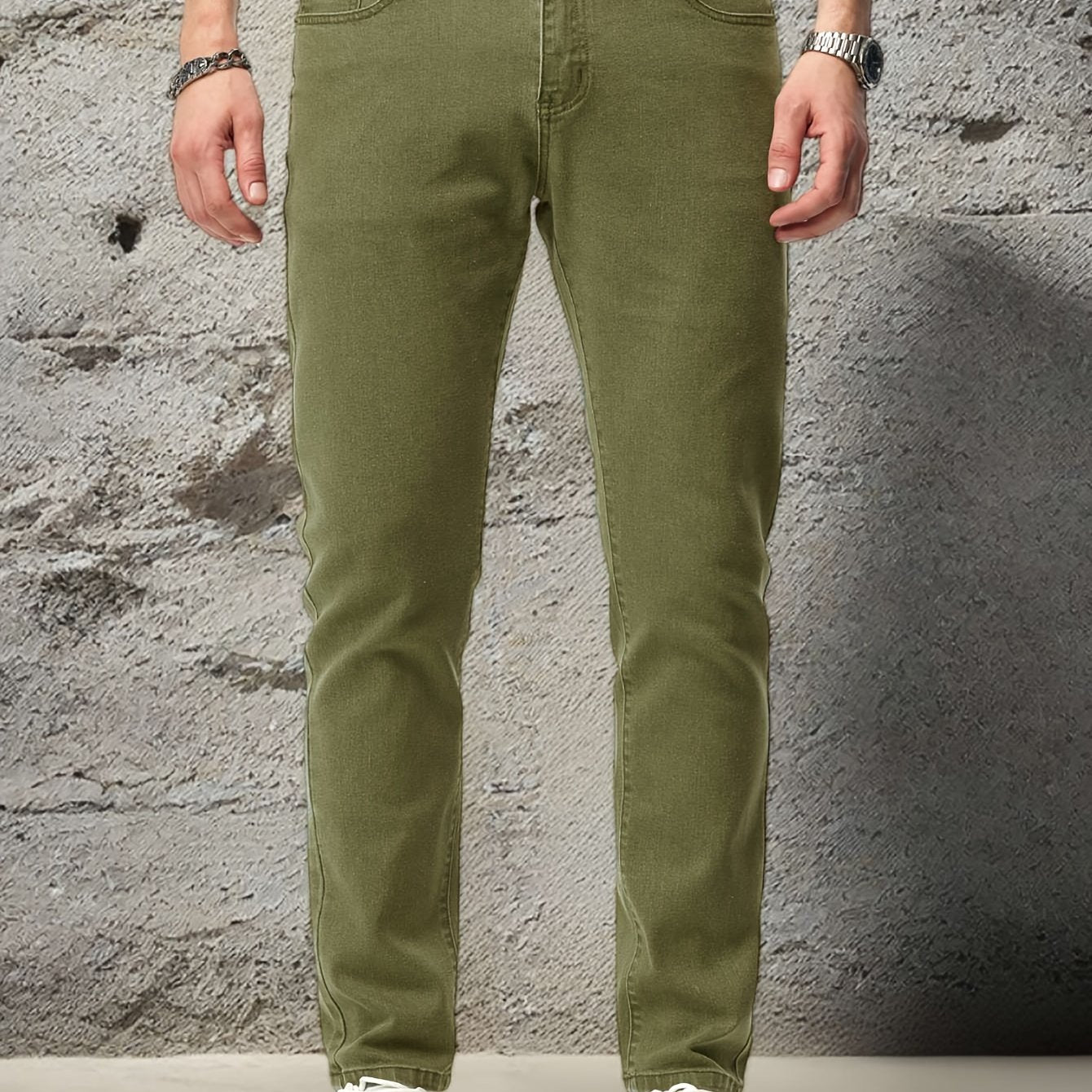 Stretchy denim jeans for men, ideal for casual outdoor wear.