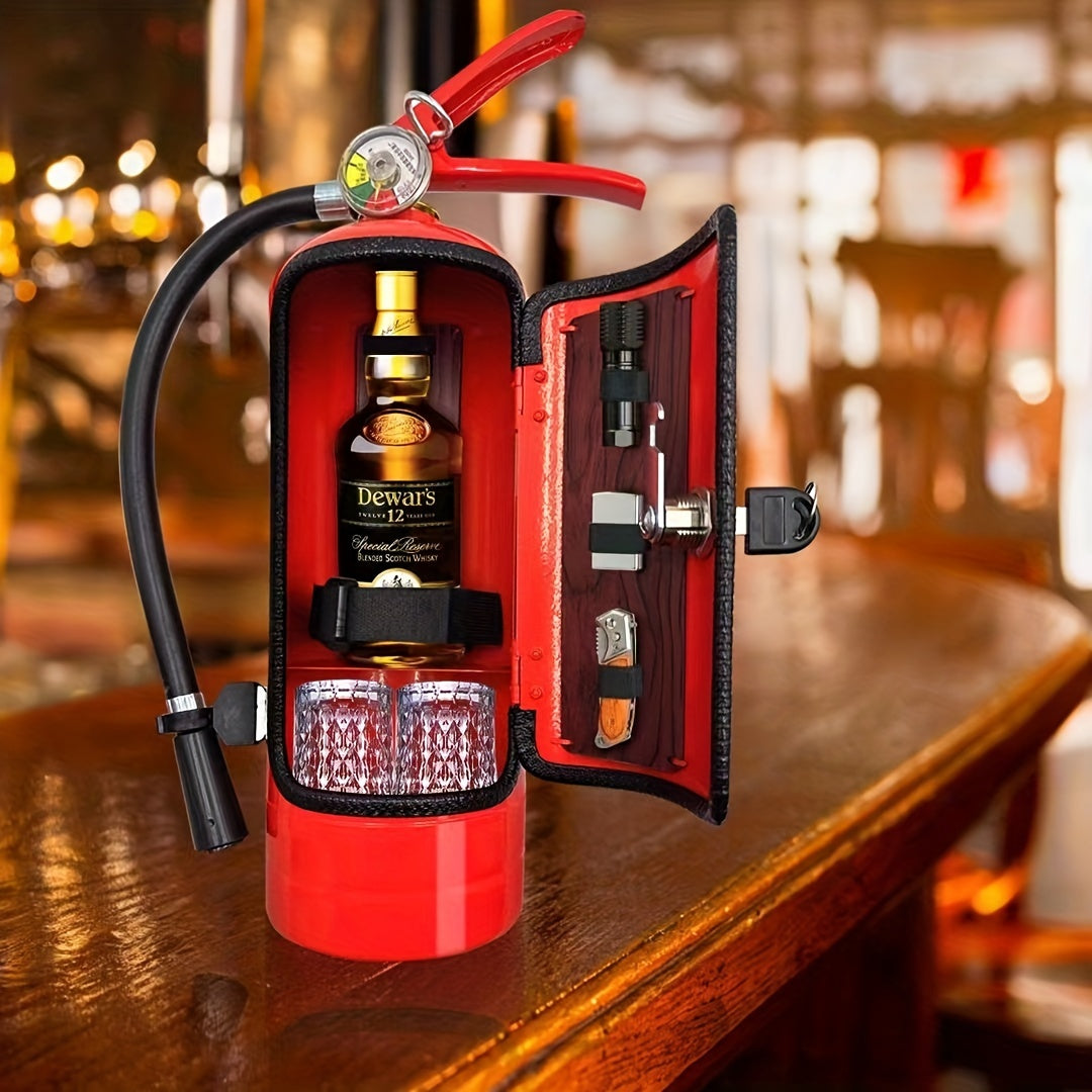 Unique Red Mini Bar in the Shape of a Fire Extinguisher - Artisan Metal Wine Cabinet for Whiskey Lovers, Ideal Present for the Holidays