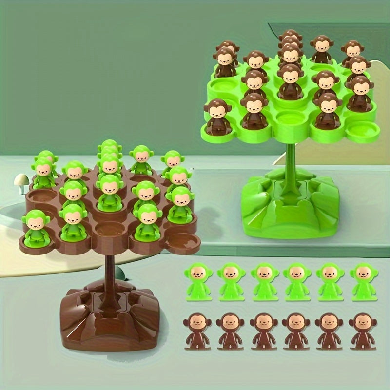 Interactive balancing game for two players involving a monkey-themed tree focus training puzzle set. Suitable for children and includes randomly selected pieces.