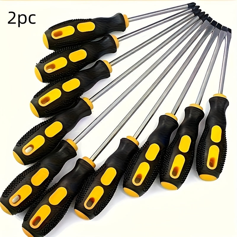 Two-piece screwdriver set with metal construction, ergonomic grip, anti-electricity feature, and precision Phillips & Torx heads for home repairs.