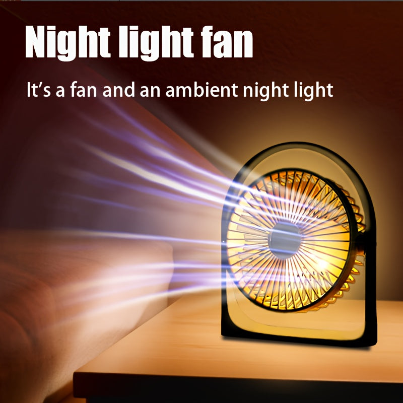 Rechargeable Portable USB Desk Fan with LED Night Light - Features Long-Lasting Battery, 5 Speeds, Quiet Operation - Ideal for Home, Office, Bedroom, Kitchen, Outdoor Camping & Fishing