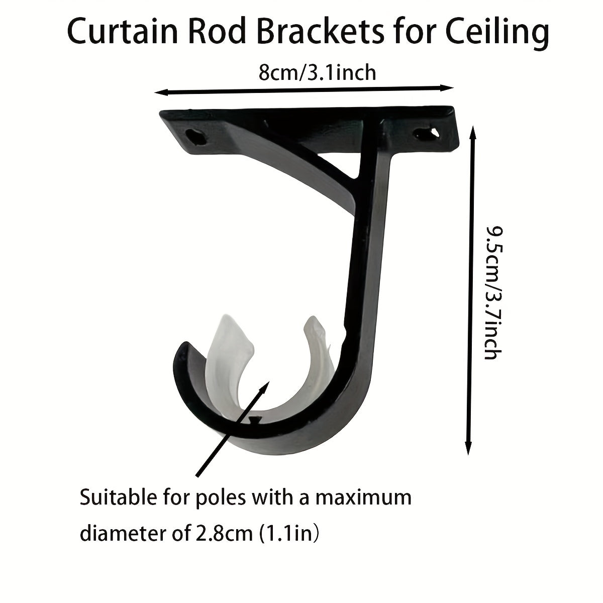 Two pieces of Metal Top Curtain Rod Thickening Brackets, perfect for mounting your Shower Curtain Rod or any other curtain. Includes 4 screws and plastic expansion tube for easy installation. Ideal for holding your curtain accessories and enhancing your