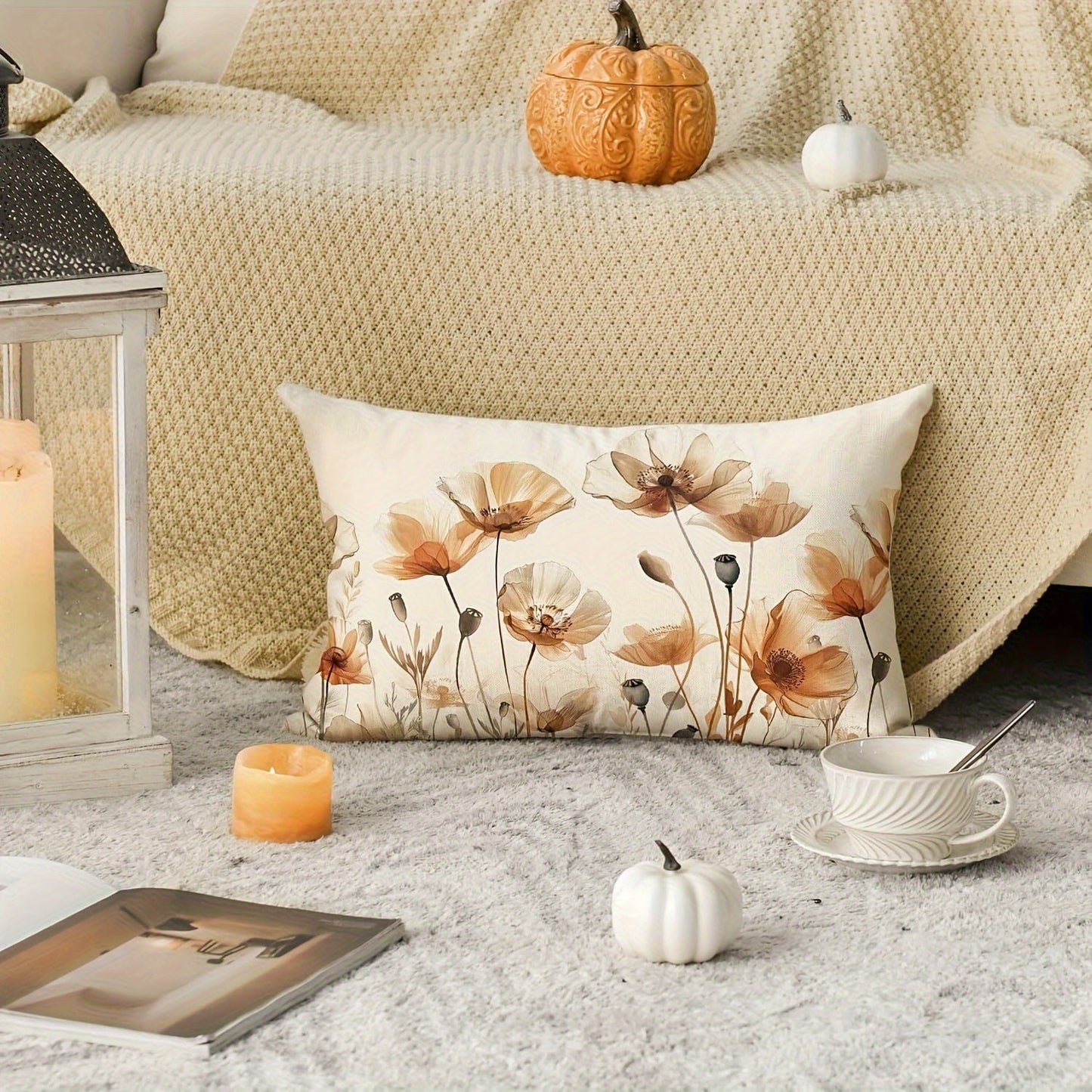 Cover your sofa and couch in style with this Autumn Poppy Floral Throw Pillow Cover. Measuring 30.48x50.8 cm, this linen blend cover features a beautiful Fall Orange & Brown color scheme. It has a convenient zip closure and is machine washable for easy