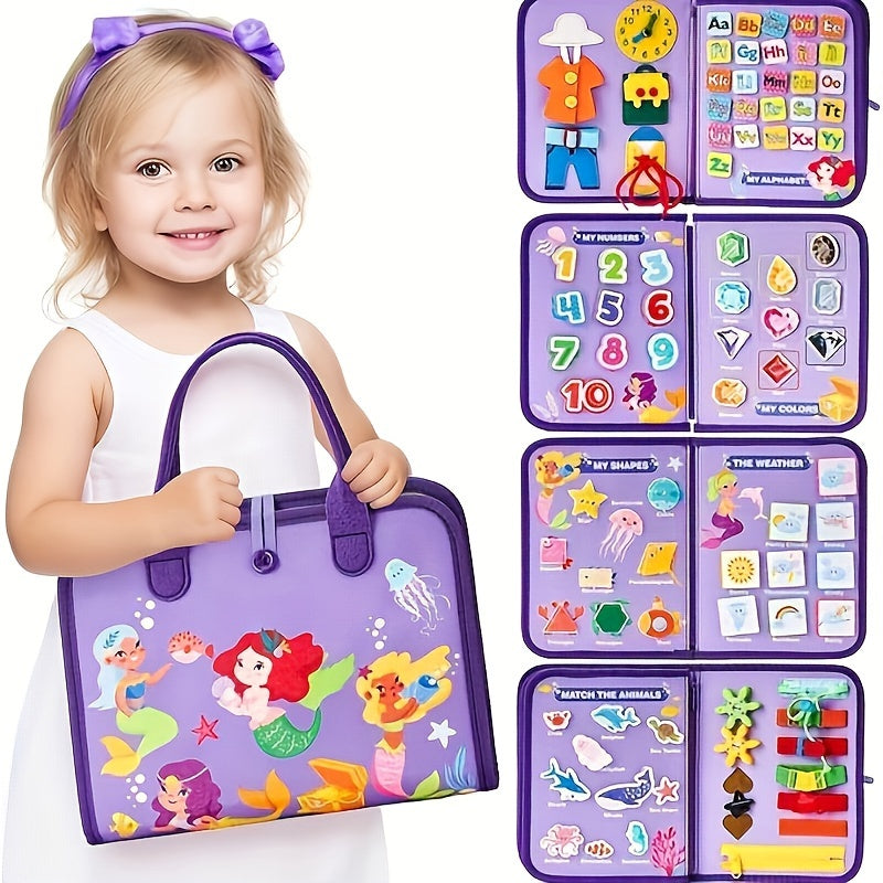 Popular Choice: Mermaid-Inspired Early Learning Felt Busy Board for Kids - Features 5 Levels of Educational Fun with Life Skills, Alphabet, Numbers, Shapes, Colors, Animals & Weather - Great On-the-Go Toy, Perfect for Easter, Christmas, Birthdays