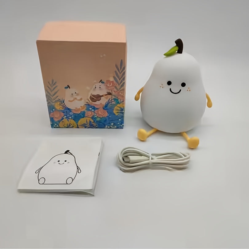 1pc Cute Pear Shaped Silicone Night Light, USB Charging, 7 Color Modes, Perfect for Any Room or as a Gift.