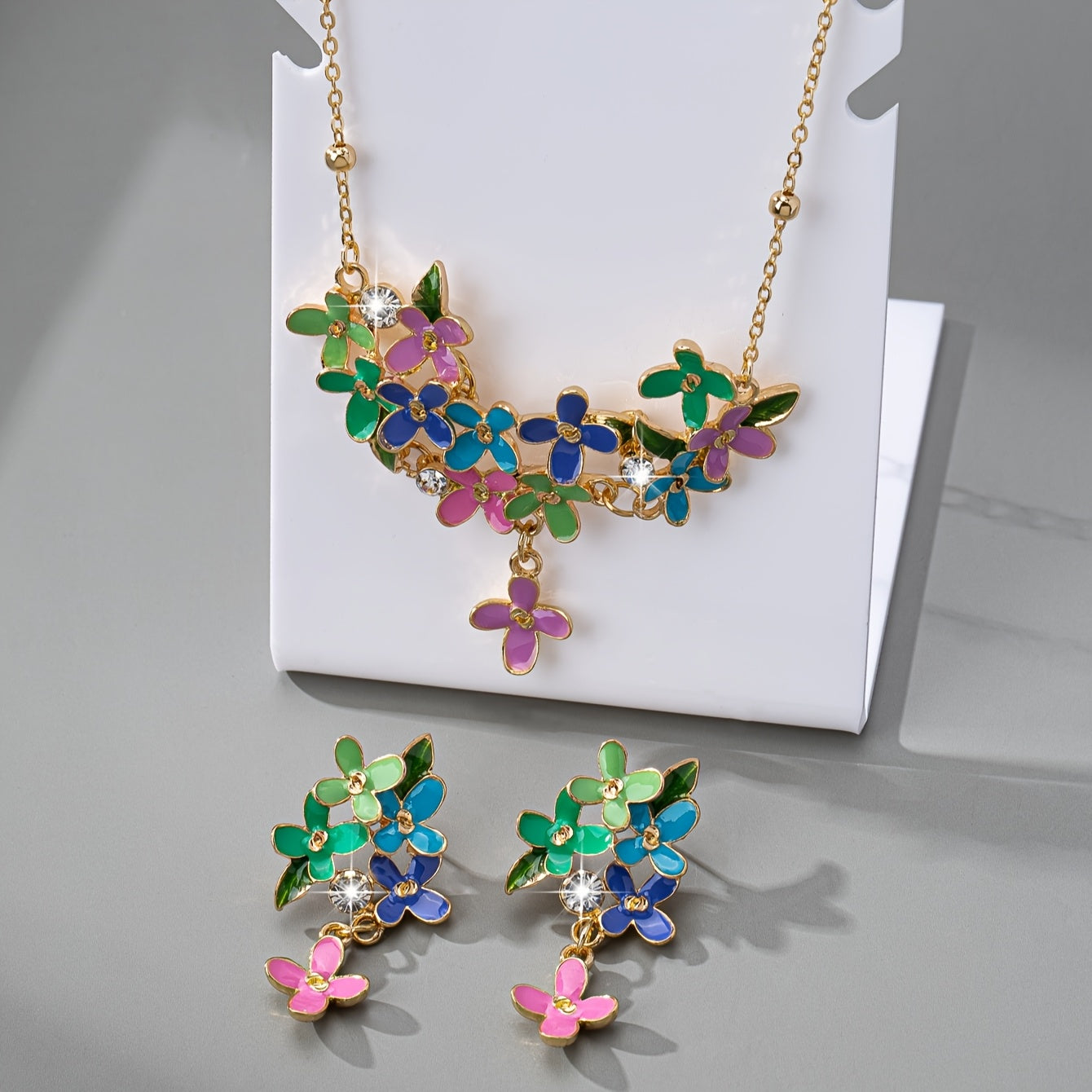 Enchanting Lilac Flower Enamel Jewelry Set - Necklace & Earrings, Ideal for Birthday Celebrations, Romantic Dates, Social Gatherings, and Stylish Everyday Wear