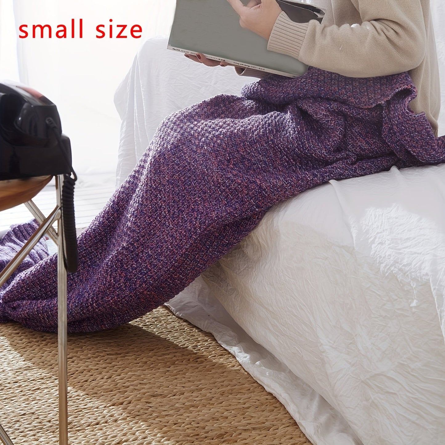 Get yourself a 1 piece Mermaid Tail Blanket, a cozy crochet blanket perfect for all seasons. This soft and comfy blanket is ideal for women and can be used for lounging on the sofa or sleeping. It also makes a cool birthday, wedding, or Mother's Day gift.