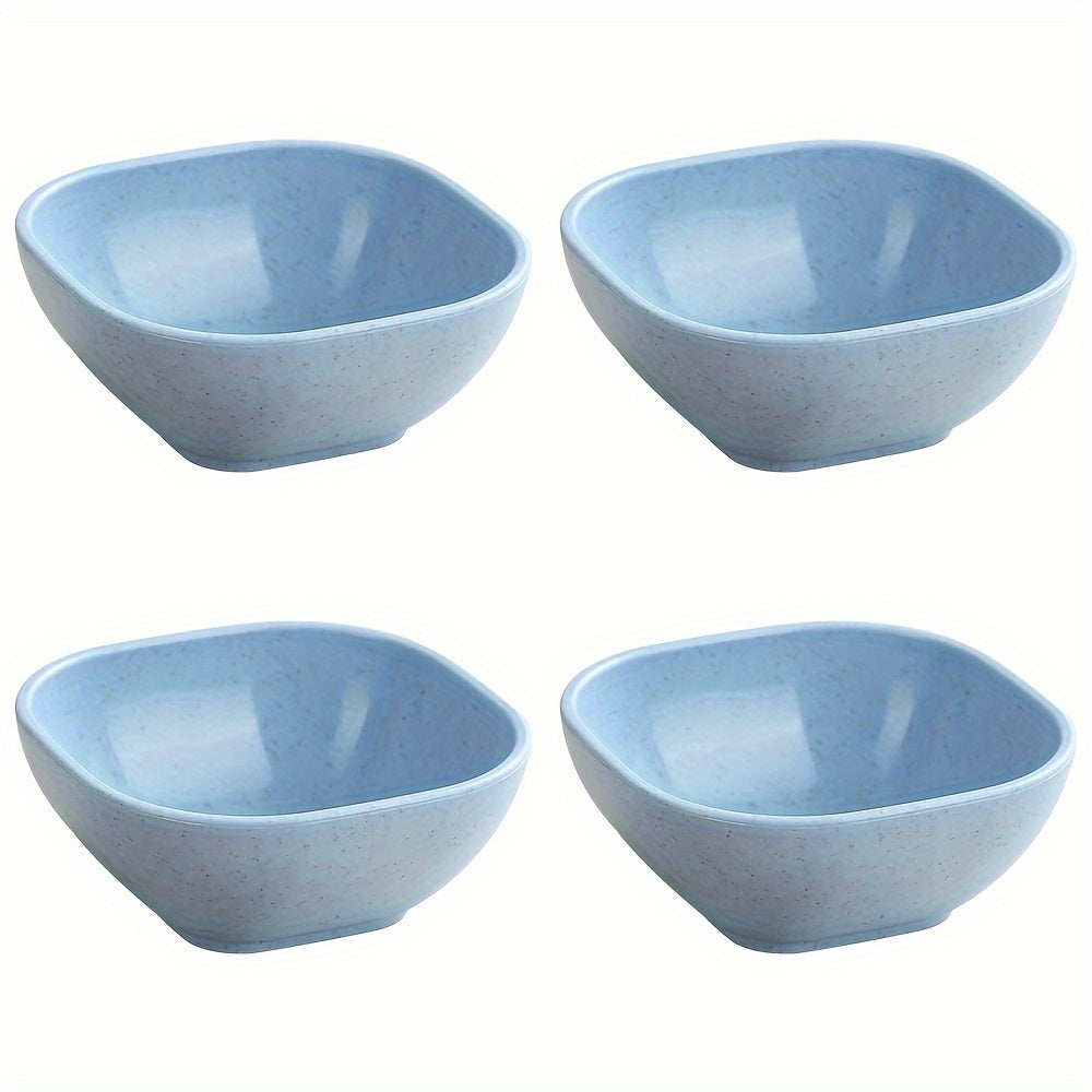 4 high-quality wheat straw sauce dishes - colorful square bowls for jam, vinegar, & seasonings - ideal for home, restaurants, parties.