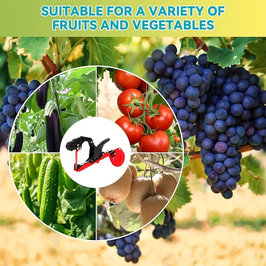 Durable lightweight gardening tool with adjustable blade for efficient plant support and automatic binding of grape and tomato vines.