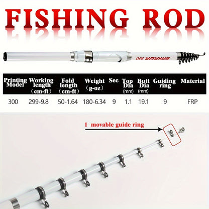 PROXPE Telescopic Fishing Rod, 3M Portable Spinning Carp Feeder Rod, Ultra Light Fiberglass, Extra Light Power, Adult - White