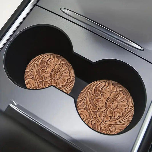 Set of 2 Car Coasters - Round Non-slip Cup Holder Pads for Car Interior Decor, Ideal for Both Men and Women, Enhance Your Car's Style with These Accessories