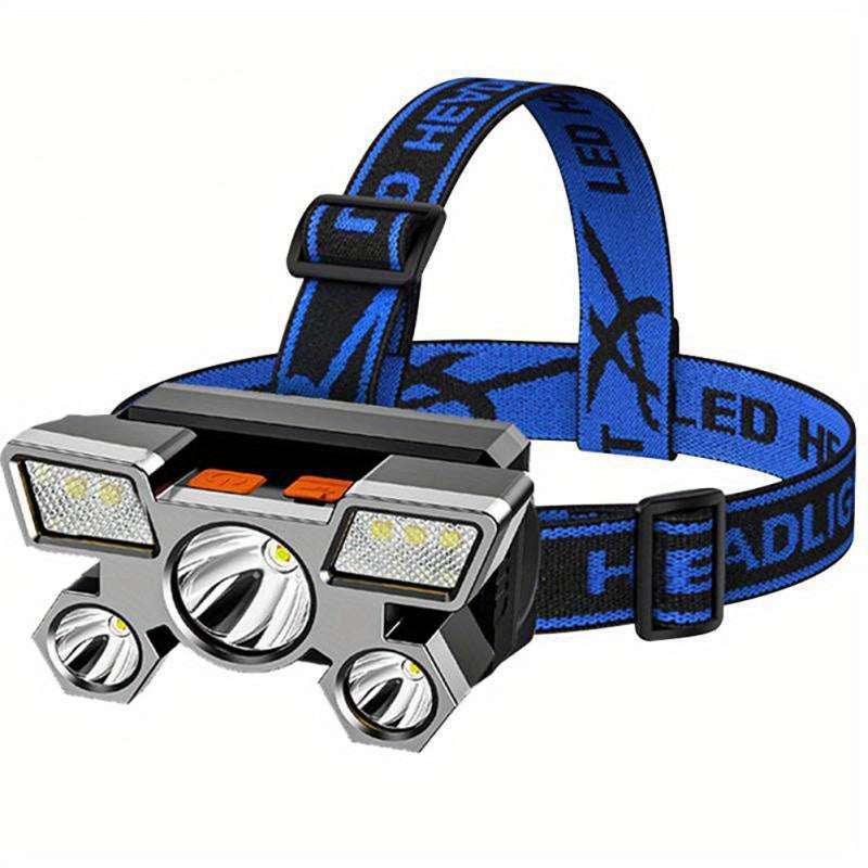 Rechargeable headlamp with long-range, super bright light for outdoor activities and exploration.