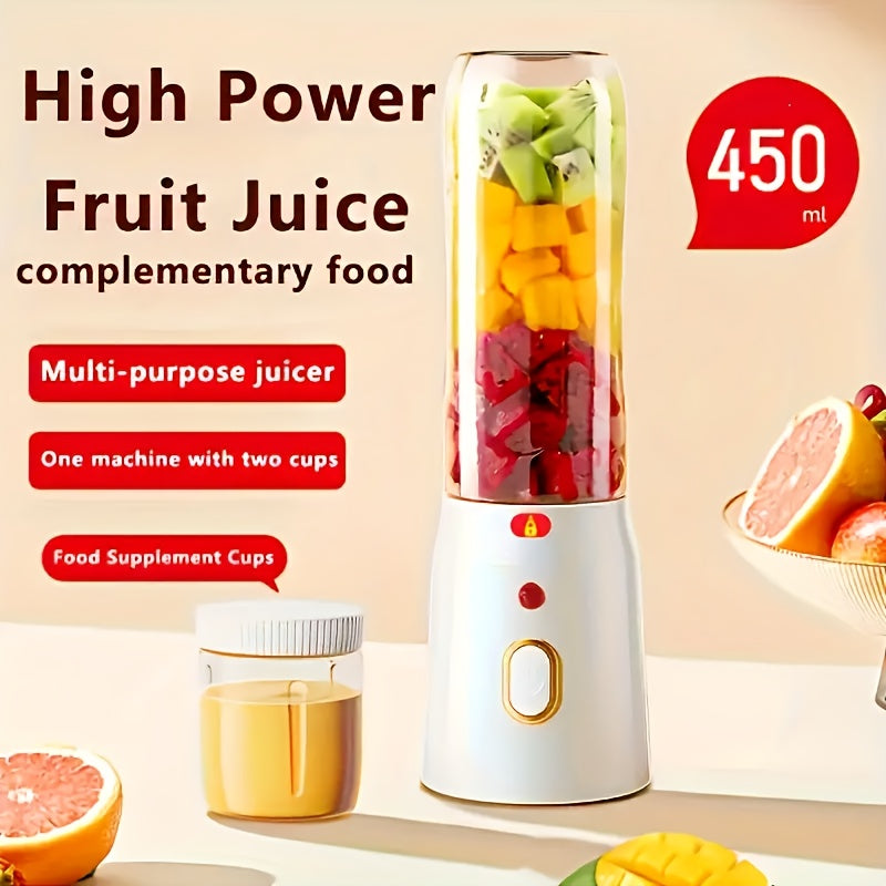 The Dual Cup Portable Electric Juice Set features USB charging, lithium battery power, and multi-purpose functionality for use at home, in dorms, during travel, and outdoors. This personal blender is perfect for making smoothies and shakes, as well as