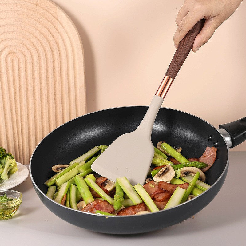 Silicone Wood Grain Spatula with Non-Stick Coating and Heat-Resistant Handle, Must-Have Kitchen Utensil for Home Cooking