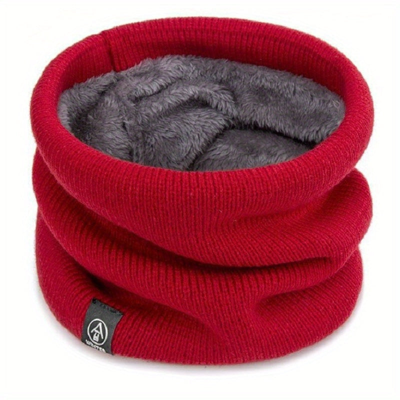 Black Men's Cozy Knit Neck Gaiter with Fleece Lining - Multi-functional Winter Scarf & Face Mask