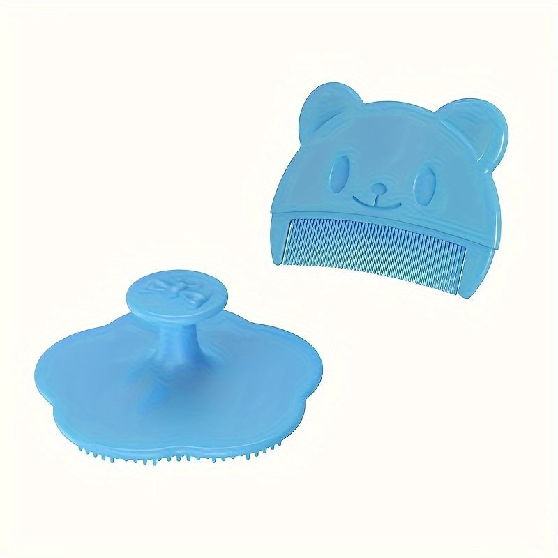 Set of 2 Youngsters' Bath and Shampoo Brushes - Made with Soft Silicone, Provides Gentle Scalp Massage, Easy to Clean Hair Comb for Kids - Comes in Pink, Purple, Green, and Blue Options