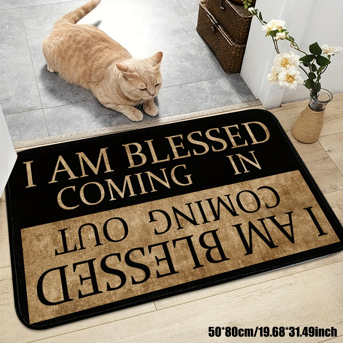 Blessed Lettering Doormat with Non-Slip Backing - 40x60cm, 150g, 2cm Thick, Polyester Crystal Velvet Material, Soft and Durable Decorative Mat for Home, Living Room, Bedroom, or Entryway - Hand Wash Only.