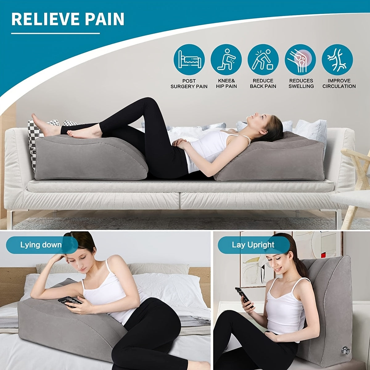 Multi-functional Inflatable Pregnancy Support Pillow with Lumbar and Foot Cushion, Made from Strong Polyester, Perfect for Camping and Travel, Can be Used as Leg Pad or Triangular Pillow, Essential Travel Supplies