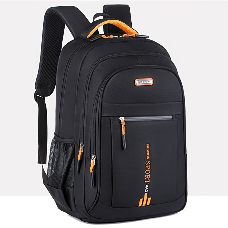 Men's high-capacity nylon backpack with casual style, suitable for travel and school. Fashionable and practical for high school and college students. Features zipper closure with random