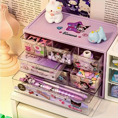 1pc Sanrio Desktop Storage Box with Six Compartments for Dormitory Bedroom Tables.