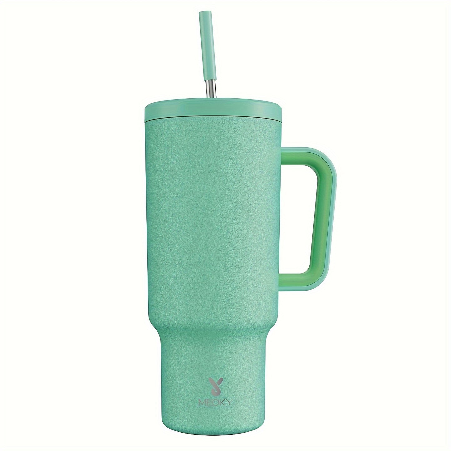 1 leakproof stainless steel travel mug with handle, straw, and insulated lid, suitable for outdoor activities and travel.