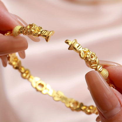 Set of 4 Stunning Gold-Plated Copper Bangle Bracelets for Women, Featuring an Adjustable Open Cuff Design with an Ethnic Flair. Ideal for Everyday Wear and Festive Occasions, a Stylish Gift for Valentine's Day or Music Festivals.