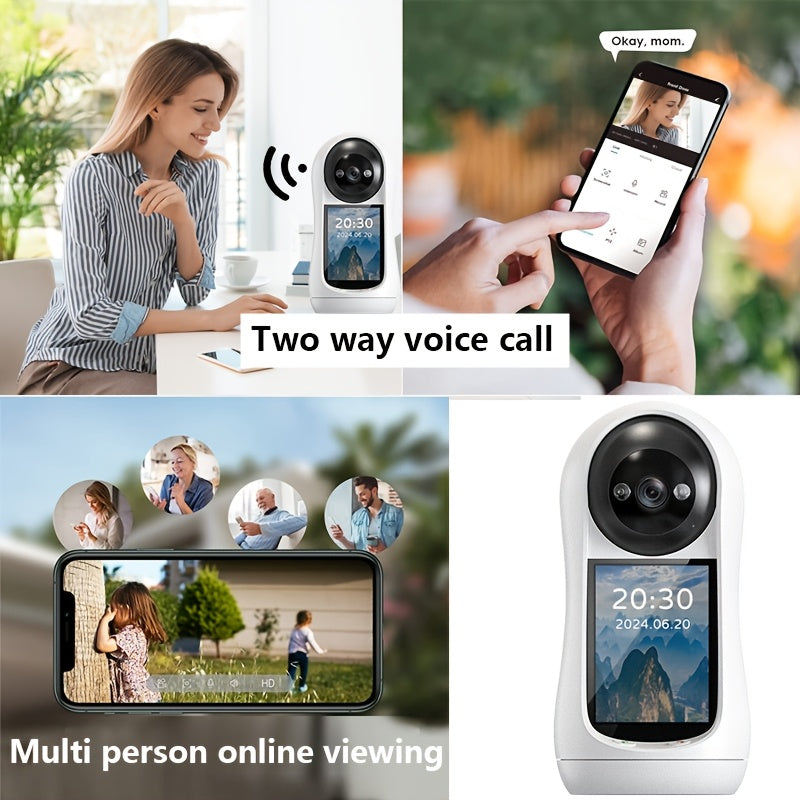 YIIYRY Security Camera with 7.11cm IPS Screen - Features Two-Way Audio, Ideal for Elderly Monitoring, USB Powered with No Battery Required