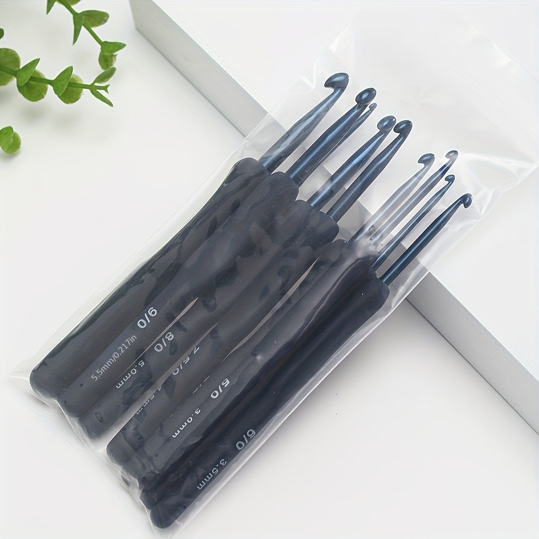 9-piece ComfortGrip Crochet Hooks Set with Ergonomic Dark Blue Needles, ideal for Arthritic Hands and Beginners.