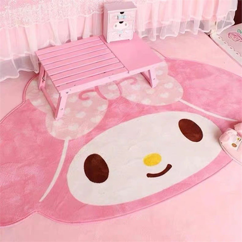 Sanrio Hello Kitty My Melody Cartoon Carpet - 1 Piece, Made of Polyester with Rubber Backing, Stain Resistant, Machine Washable, Polygon Shape, Ideal for Bedroom Decor on Bedside, Vanity, and Basket Seating.