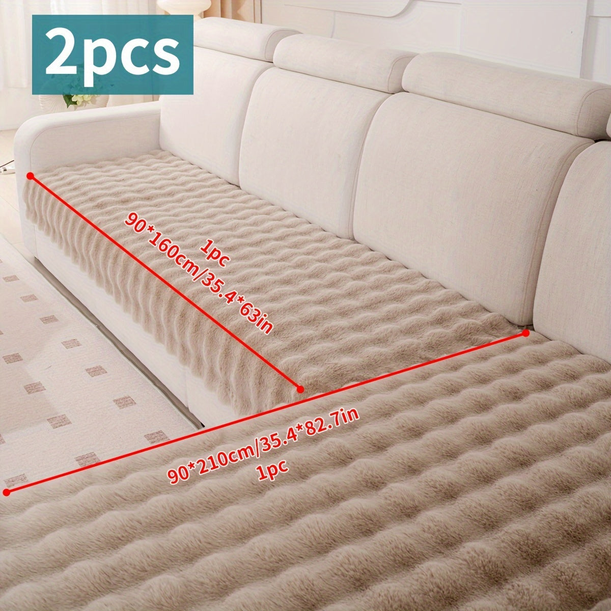 Modern Plush Sofa Cover Set - 2 Piece Thickened Faux Fur Couch Protector, Pet-Friendly Non-Slip, Winter Warmth, Machine Washable, Fits Armchair to Sectional Sofas - Living Room, Bedroom