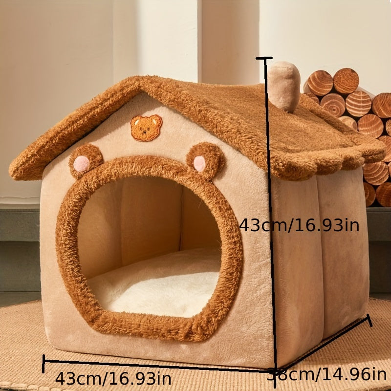 Foldable pet bed for cats and dogs, washable and comfortable for warmth.