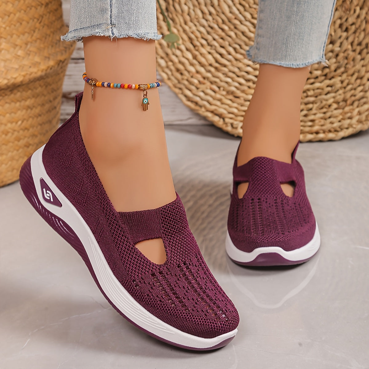 Women's casual fashion sneakers with solid color, breathable fabric upper, comfortable TPU sole, low top pull-on plain toe, for spring season.