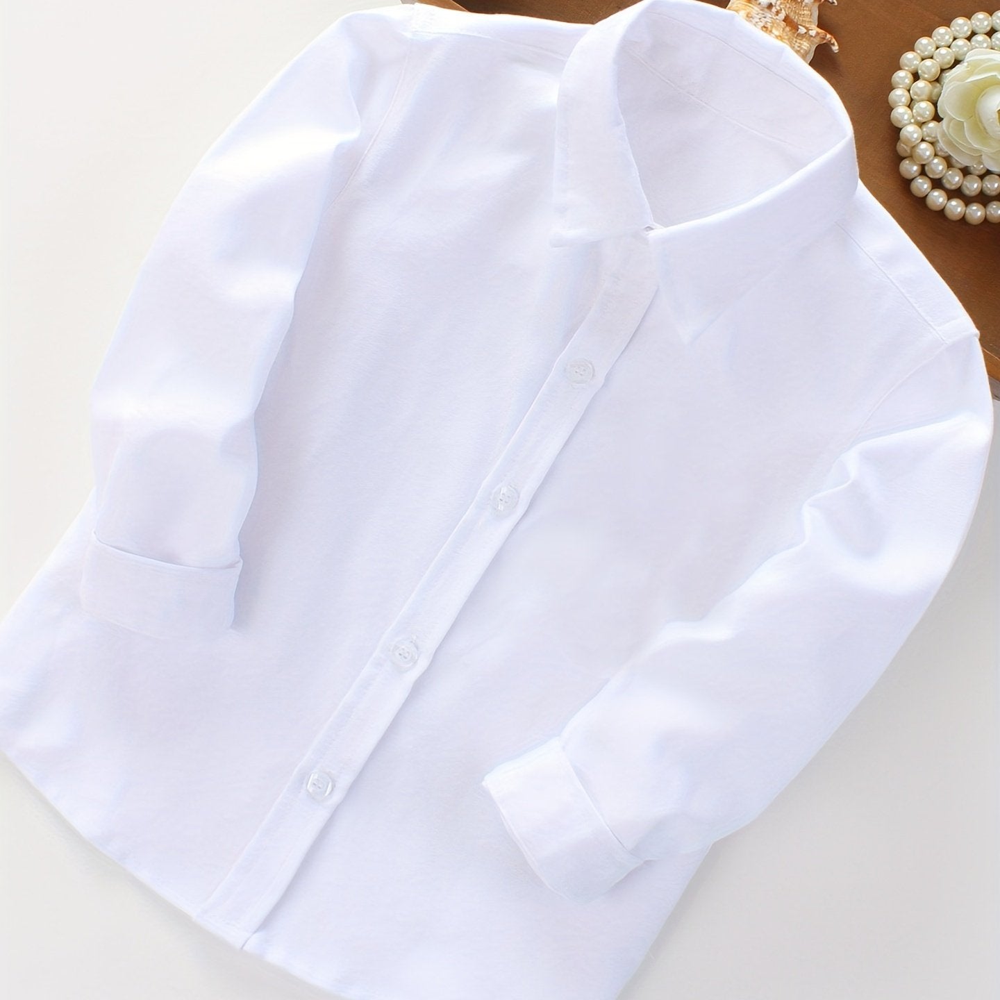 Solid color formal dress shirts for boys - long sleeve button-up tops for spring and fall wear.