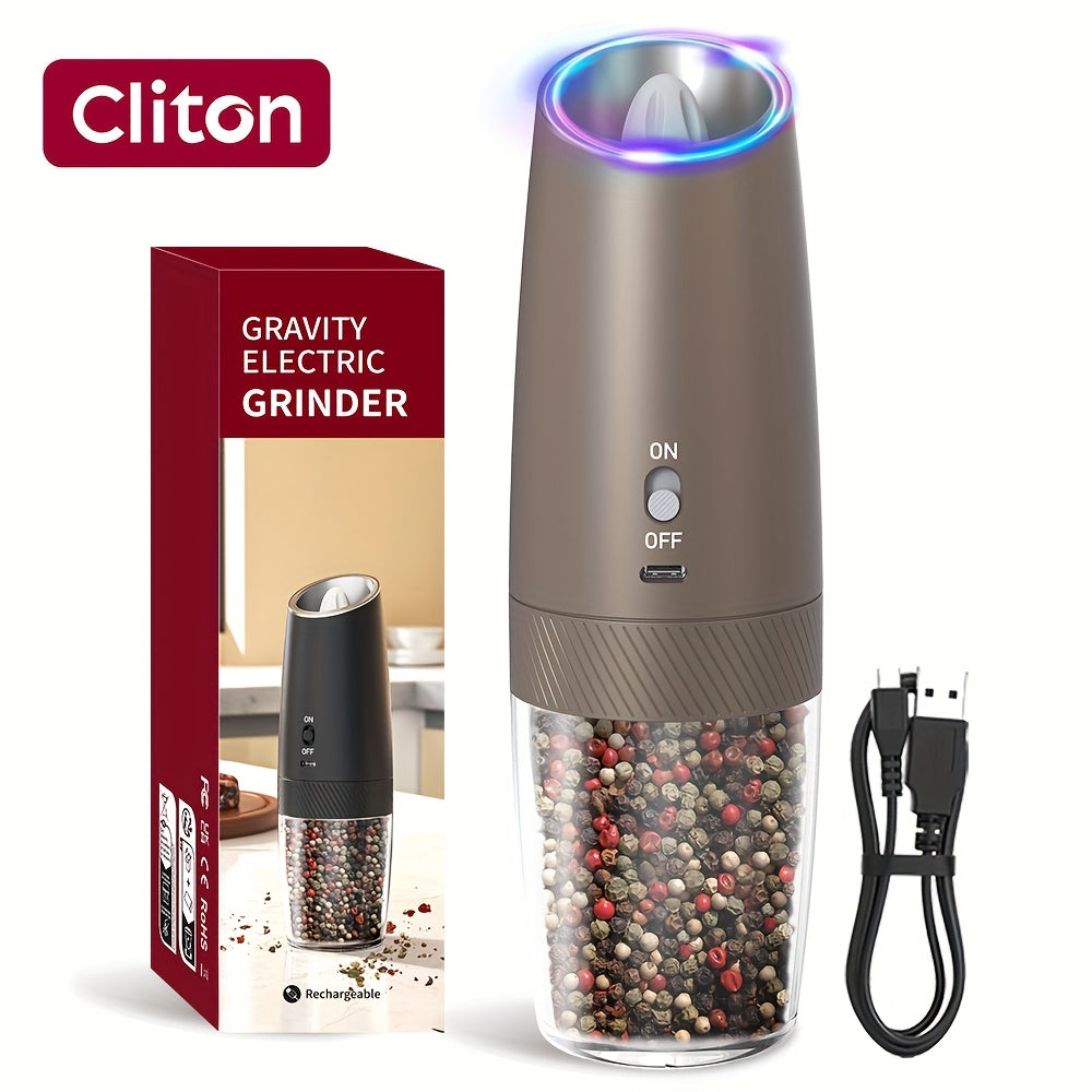 1/2pcs Gravity Sensing Electric Pepper Grinder with LED Light. Rechargeable, fully automatic with large filling chamber. Essential tool for seasoning.