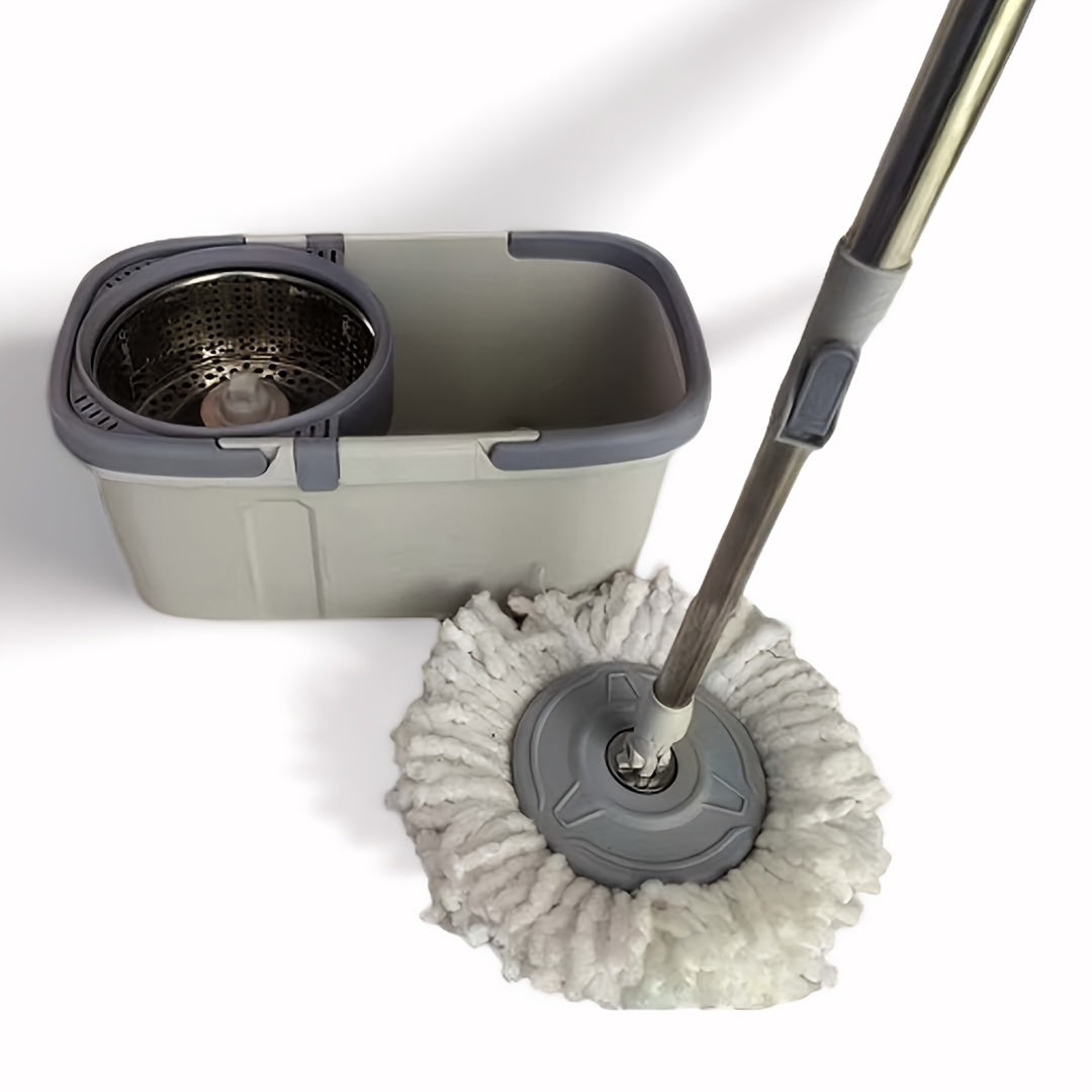 Get the 1pc Dual Drive Rotary Mop Set for effortless floor cleaning. This set includes an Automatic Dehydrating Bucket that eliminates the need for hand washing. Made from durable plastic with a stainless steel handle, the Spin-Dry Round Bucket is