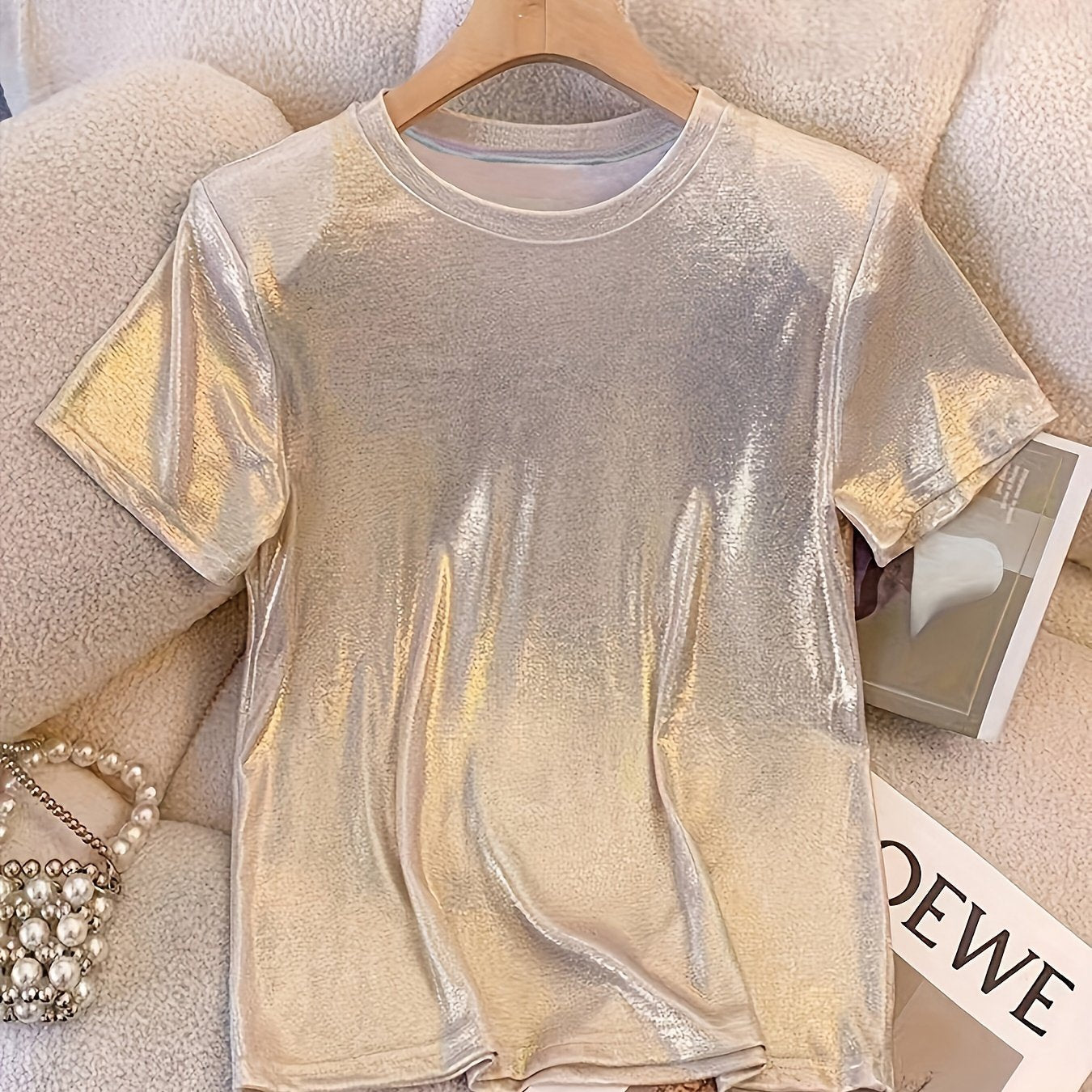 French-inspired Sparkle Princess T-Shirt - Elegant design, round neck, stretchy polyester blend, machine washable - Ideal for Spring/Summer/Fall.