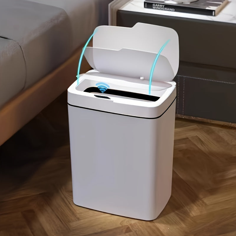 Introducing the COCHILDOR Touch-Free Motion Sensor Trash Can with Odor-Sealing Lid: A versatile plastic waste bin perfect for use in the bathroom, living room, or kitchen. Featuring a smart open lid design for added convenience.