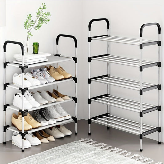 Durable Floor-Mounted 5-Tier Metal Shoe Rack with Adjustable Shelves, Ideal for Organizing Various Room Types