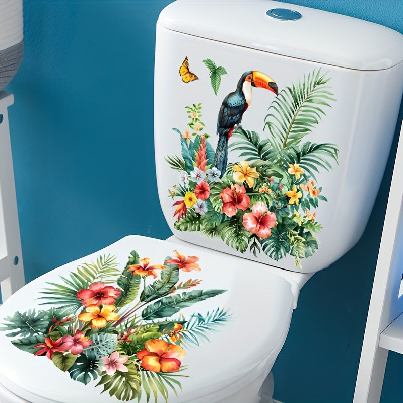 2 Nordic Floral Bathroom Decals: Waterproof PVC, Self-Adhesive for Toilets & Tanks, Adds Aesthetic Touch to Home Decor