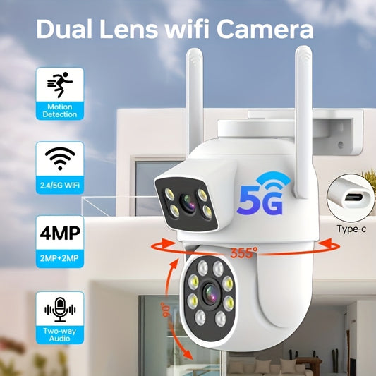 Dual lens Wifi security camera with panoramic view, motion detection, two-way audio, and Color Night Vision. Suitable for monitoring babies, elderly, and pets.