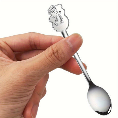 8-piece stainless steel mini spoon set with festive holiday designs for tea, coffee, desserts, and ice cream, perfect for use at home, restaurants, food trucks, cafes.