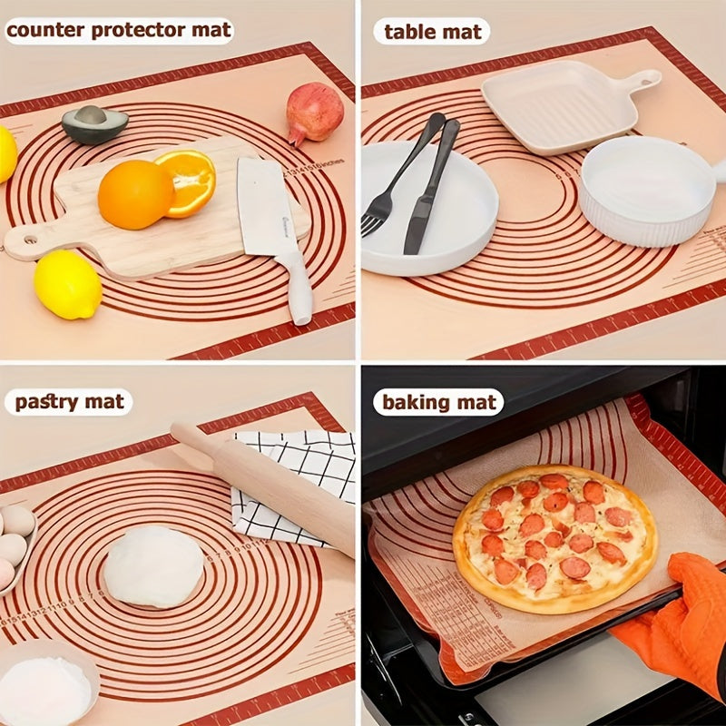 1 piece of Silicone Pastry Mat for Non-Stick Baking, as a Counter Mat or Pastry Board for Rolling Dough. Ideal for making Bread, Candy, and Cookies, this versatile tool is a must-have for any baker. Perfect for use in the kitchen, this gadget is a