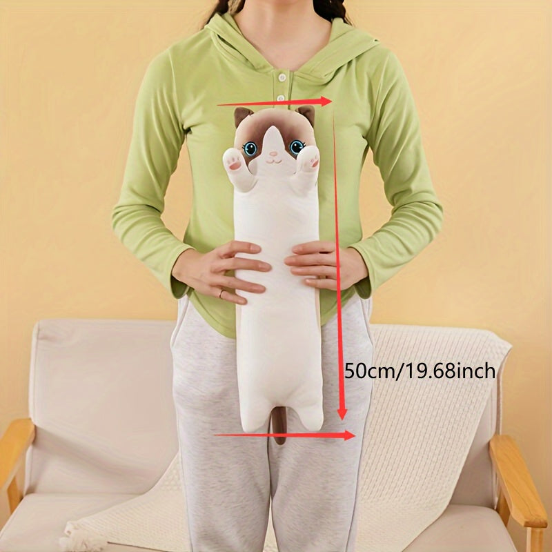 Get the Long Cat Plush Toy today! This soft, cuddly toy doubles as a plush pillow cushion and features a cute kitty design. It's the perfect gift for friends and is ideal for cozying up on the sofa.