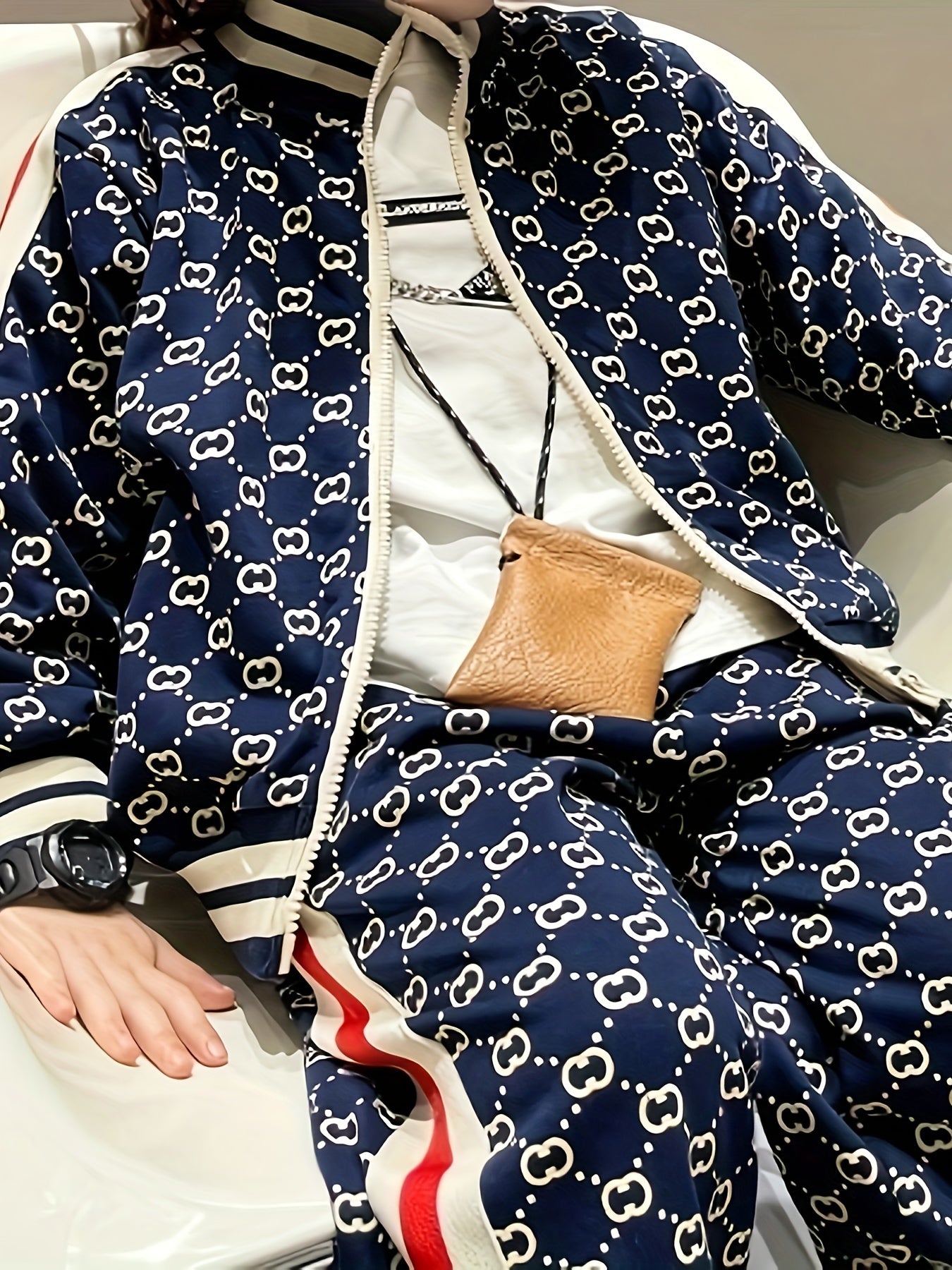 2pcs Geometric Print Zip-Up Varsity Jacket & Casual Pants Set for Boys - Ideal for Outdoor Play, Fall/Winter Gift Idea