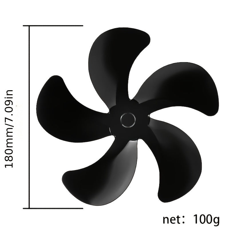 Fireplace fan accessories, featuring a 5-blade black aluminum alloy design with a blade diameter of 180mm.